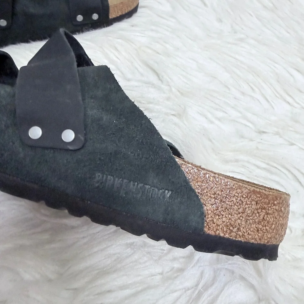 Birkenstock Uji Sandals Black Nubuck Suede Hook Loop Mens 45 12/12.5